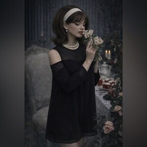 Marie Oliver Anna Cut-Out Shoulder Black Silk Dress Effortlessly Chic NWT Small